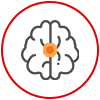 Icono rojo y naranja. Cáncer de cerebro Imagen de un icono naranja y rojo que señala un tumor localizado en la cerebro